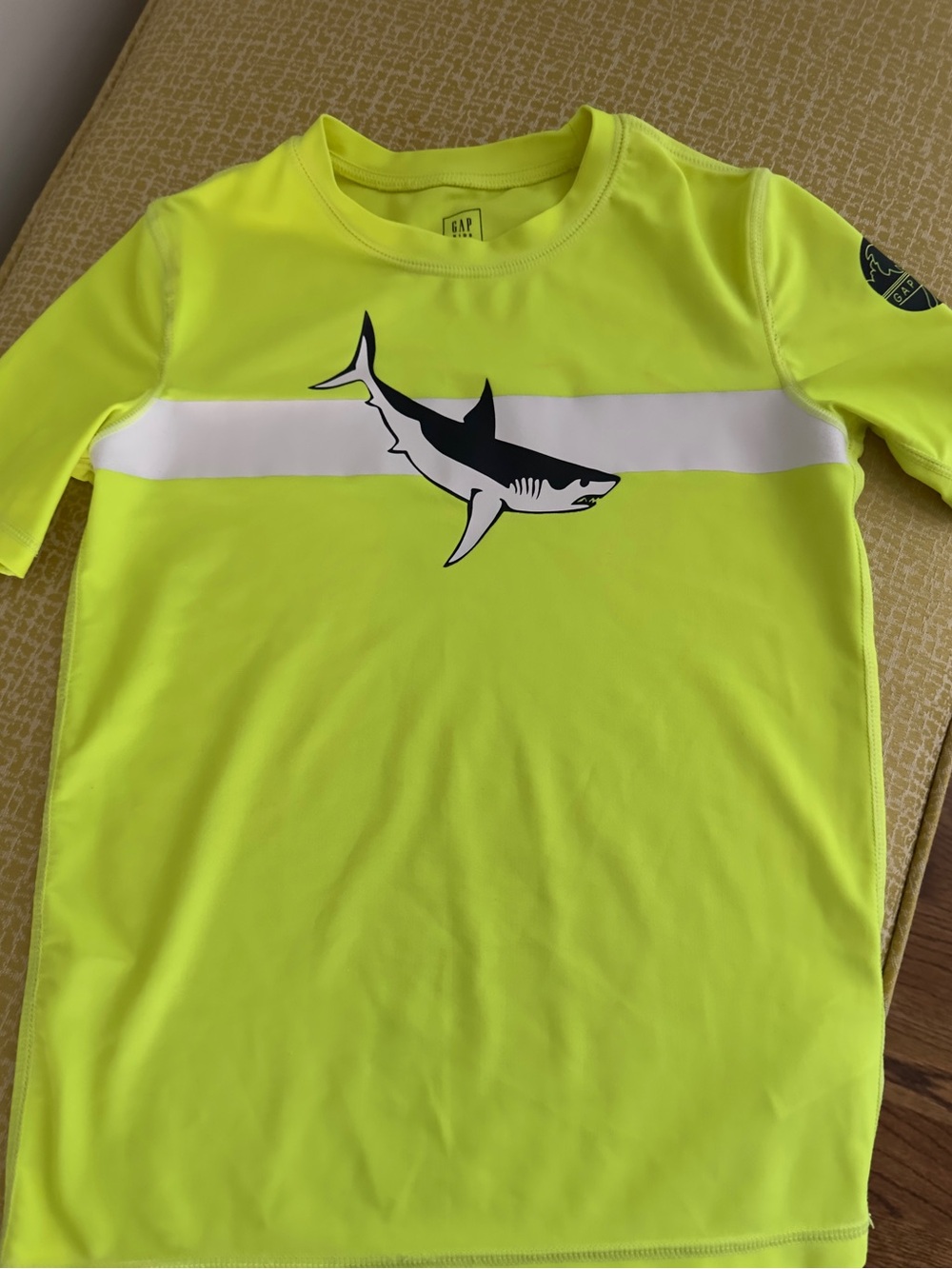 GAP Neon Yellow Shark Swim Rashguard with White Stripe